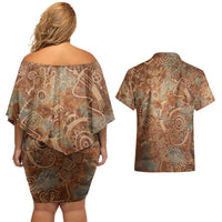 We Carry The Wisdom Couples Matching Off Shoulder Short Dress and Hawaiian Shirt African Ancient Symbols, Earthy Tones, and Ancestral Wisdom Quote - Wonder Print Shop