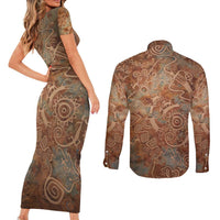 We Carry The Wisdom Couples Matching Short Sleeve Bodycon Dress and Long Sleeve Button Shirt African Ancient Symbols, Earthy Tones, and Ancestral Wisdom Quote - Wonder Print Shop