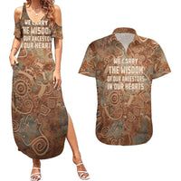 We Carry The Wisdom Couples Matching Summer Maxi Dress and Hawaiian Shirt African Ancient Symbols, Earthy Tones, and Ancestral Wisdom Quote - Wonder Print Shop