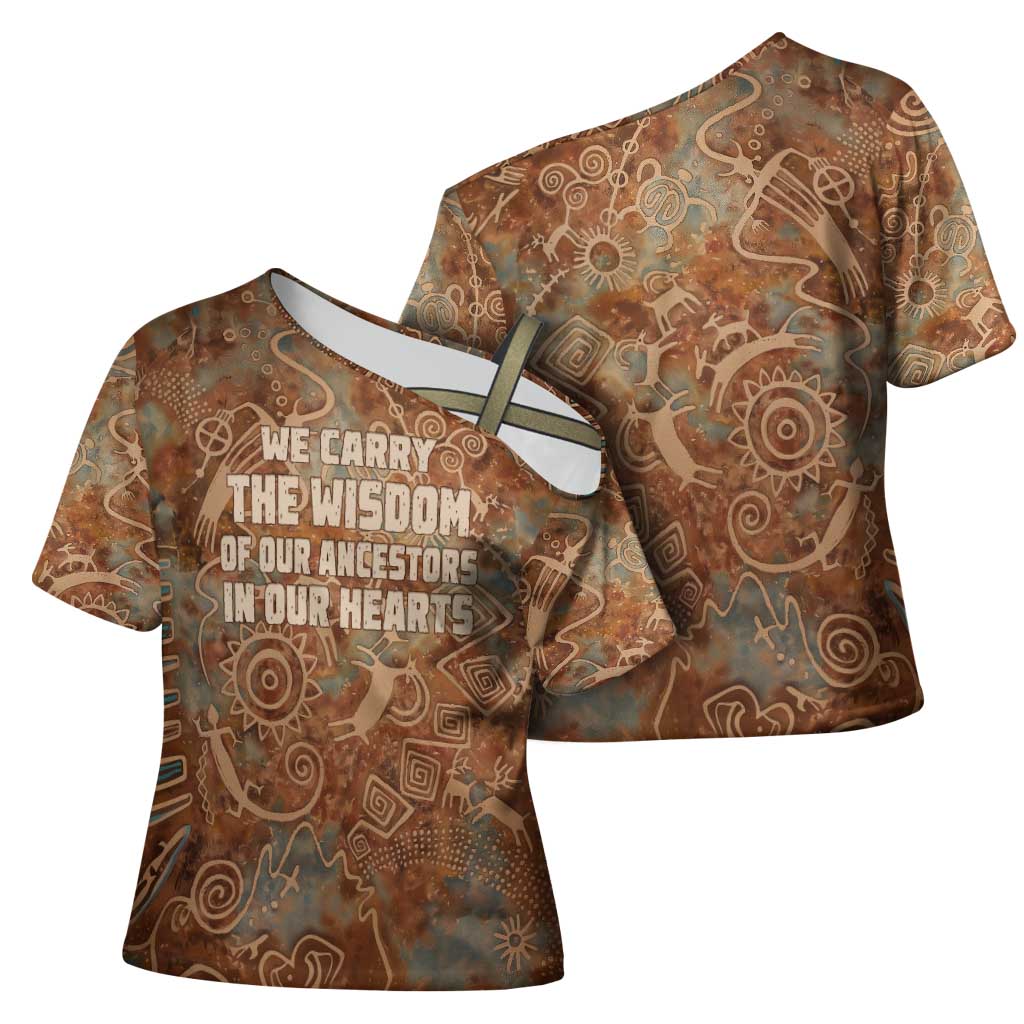 We Carry The Wisdom Cross Shoulder Shirt African Ancient Symbols, Earthy Tones, and Ancestral Wisdom Quote - Wonder Print Shop
