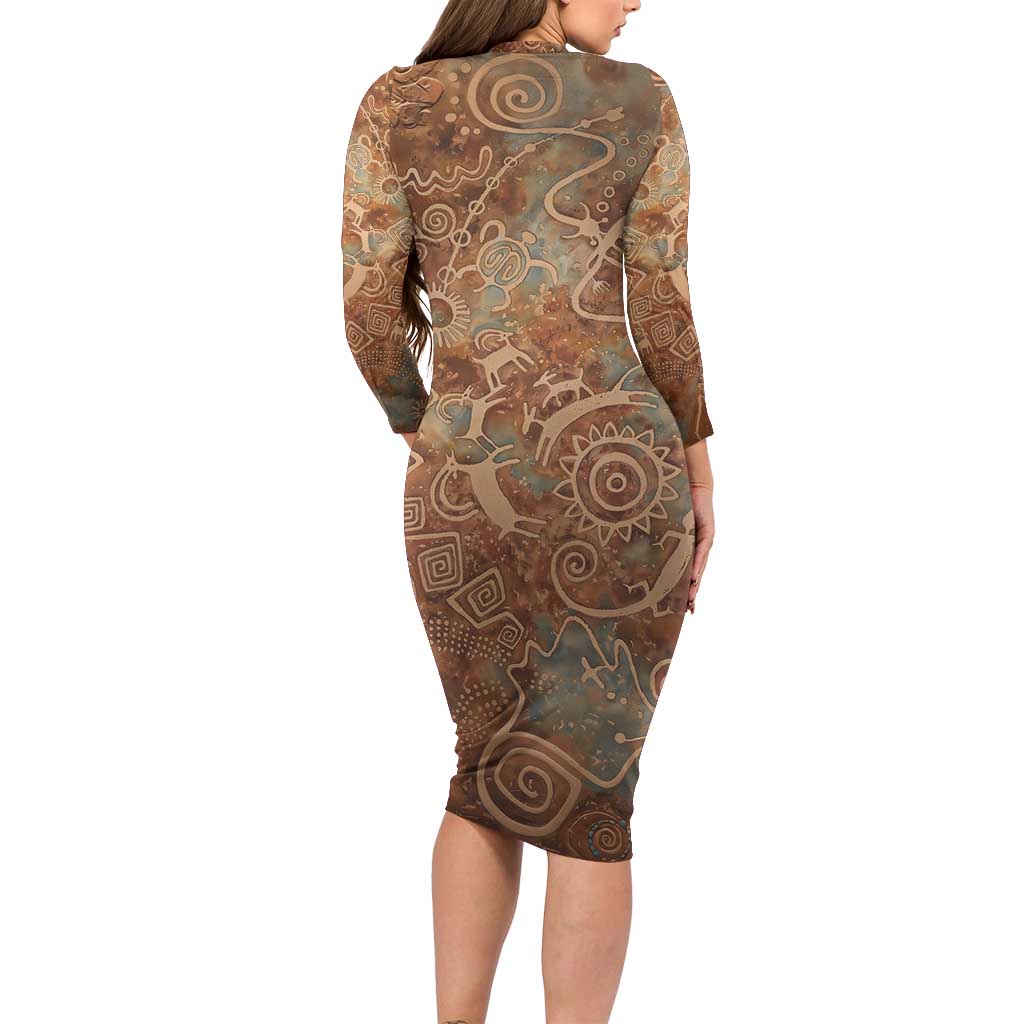 We Carry The Wisdom Family Matching Long Sleeve Bodycon Dress and Hawaiian Shirt African Ancient Symbols, Earthy Tones, and Ancestral Wisdom Quote - Wonder Print Shop