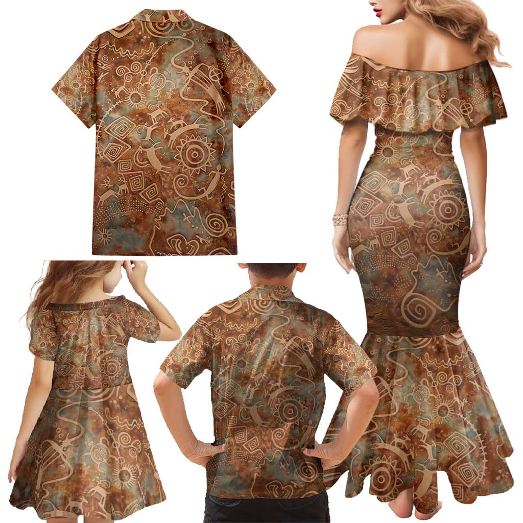 We Carry The Wisdom Family Matching Mermaid Dress and Hawaiian Shirt African Ancient Symbols, Earthy Tones, and Ancestral Wisdom Quote - Wonder Print Shop