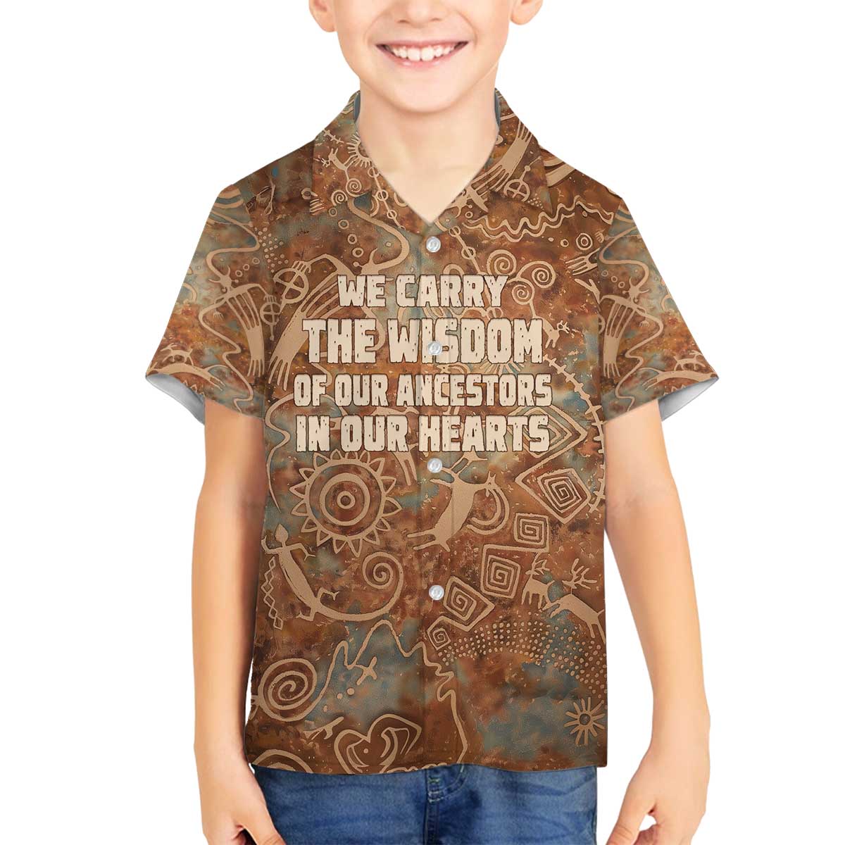 We Carry The Wisdom Family Matching Off The Shoulder Long Sleeve Dress and Hawaiian Shirt African Ancient Symbols, Earthy Tones, and Ancestral Wisdom Quote - Wonder Print Shop