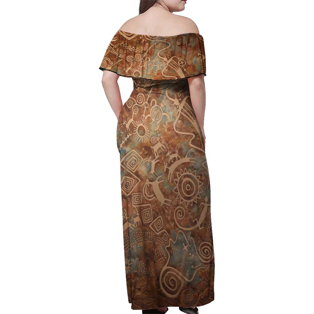 We Carry The Wisdom Family Matching Off Shoulder Maxi Dress and Hawaiian Shirt African Ancient Symbols, Earthy Tones, and Ancestral Wisdom Quote - Wonder Print Shop