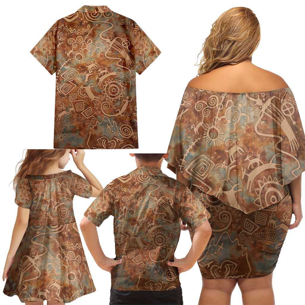 We Carry The Wisdom Family Matching Off Shoulder Short Dress and Hawaiian Shirt African Ancient Symbols, Earthy Tones, and Ancestral Wisdom Quote - Wonder Print Shop