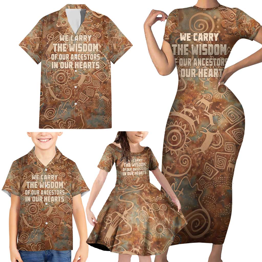 We Carry The Wisdom Family Matching Short Sleeve Bodycon Dress and Hawaiian Shirt African Ancient Symbols, Earthy Tones, and Ancestral Wisdom Quote - Wonder Print Shop