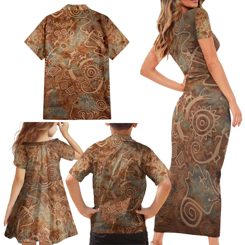 We Carry The Wisdom Family Matching Short Sleeve Bodycon Dress and Hawaiian Shirt African Ancient Symbols, Earthy Tones, and Ancestral Wisdom Quote - Wonder Print Shop
