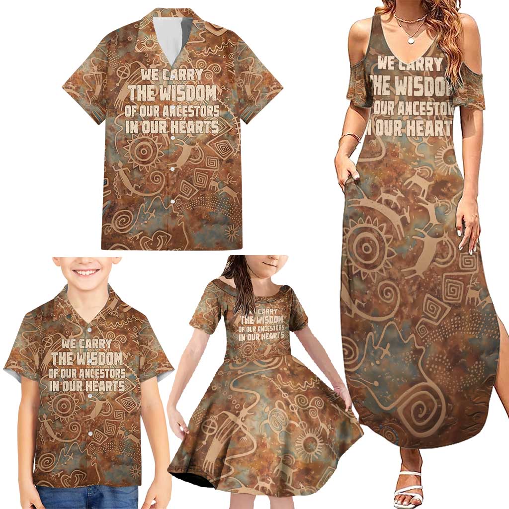 We Carry The Wisdom Family Matching Summer Maxi Dress and Hawaiian Shirt African Ancient Symbols, Earthy Tones, and Ancestral Wisdom Quote - Wonder Print Shop