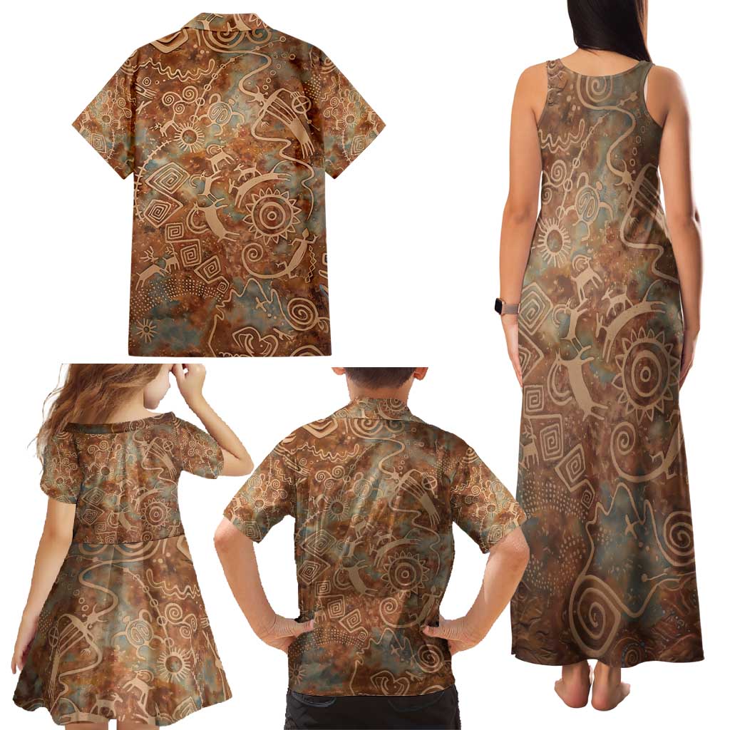 We Carry The Wisdom Family Matching Tank Maxi Dress and Hawaiian Shirt African Ancient Symbols, Earthy Tones, and Ancestral Wisdom Quote - Wonder Print Shop