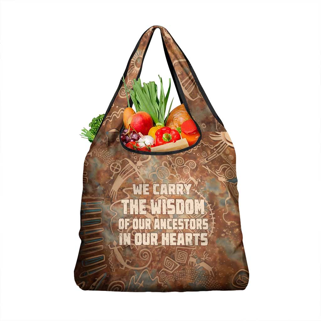 We Carry The Wisdom Grocery Bag African Ancient Symbols, Earthy Tones, and Ancestral Wisdom Quote - Wonder Print Shop
