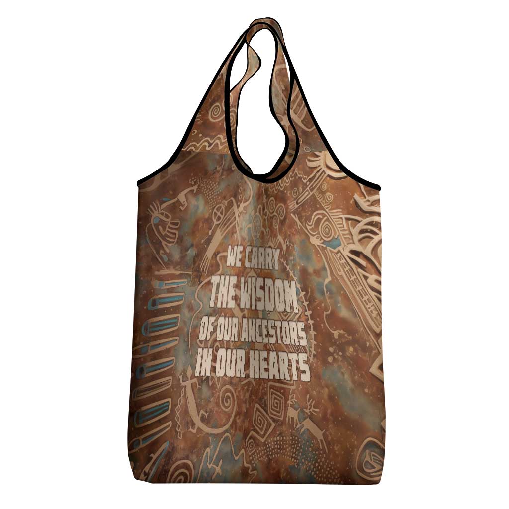 We Carry The Wisdom Grocery Bag African Ancient Symbols, Earthy Tones, and Ancestral Wisdom Quote - Wonder Print Shop