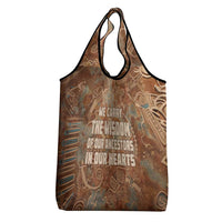 We Carry The Wisdom Grocery Bag African Ancient Symbols, Earthy Tones, and Ancestral Wisdom Quote - Wonder Print Shop
