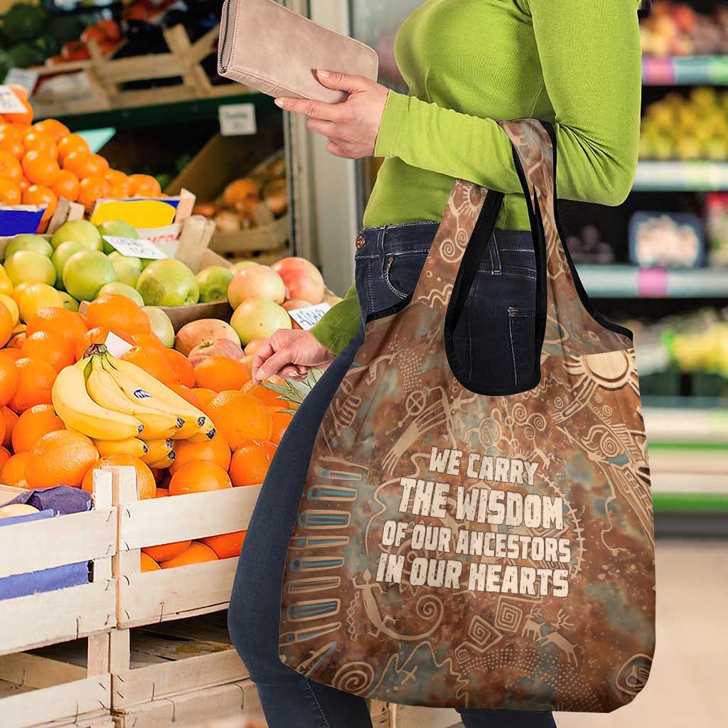We Carry The Wisdom Grocery Bag African Ancient Symbols, Earthy Tones, and Ancestral Wisdom Quote - Wonder Print Shop