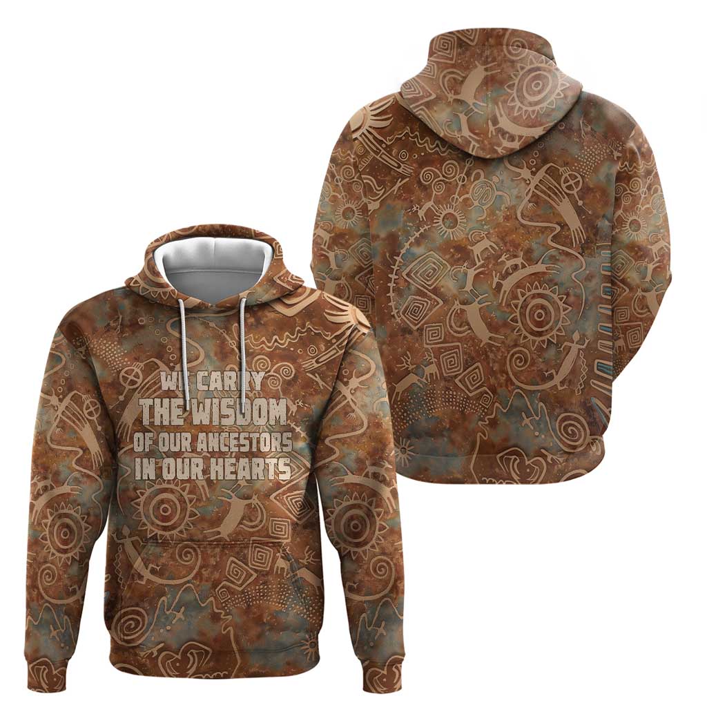 We Carry The Wisdom Hoodie African Ancient Symbols, Earthy Tones, and Ancestral Wisdom Quote - Wonder Print Shop