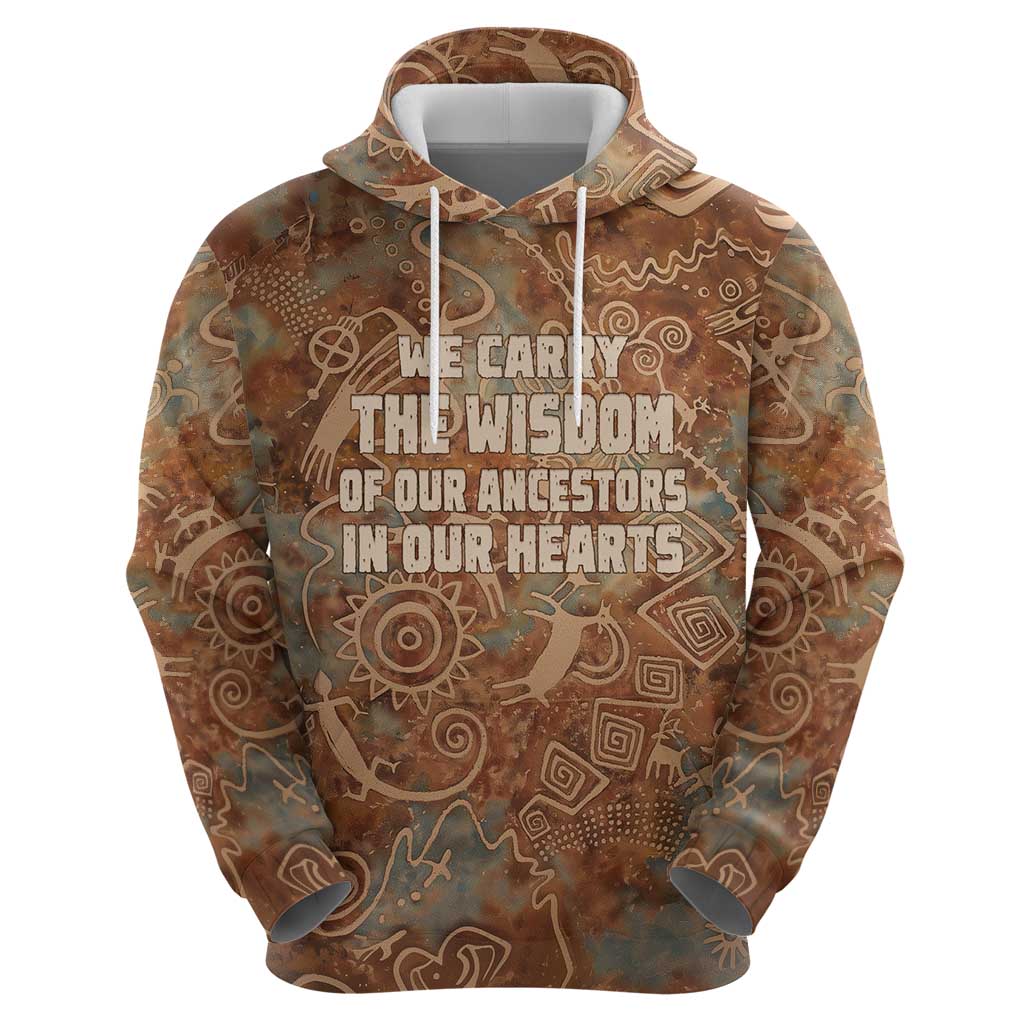 We Carry The Wisdom Hoodie African Ancient Symbols, Earthy Tones, and Ancestral Wisdom Quote - Wonder Print Shop