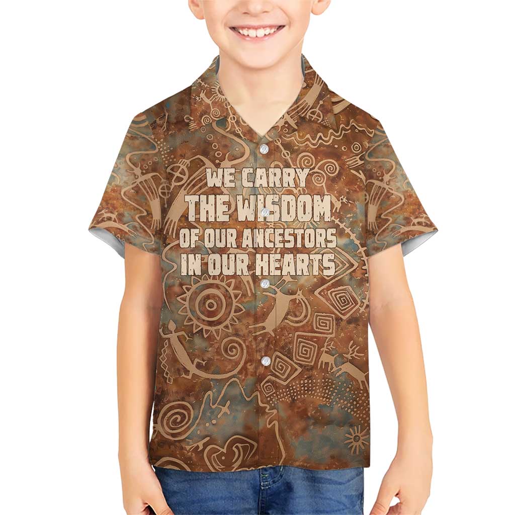 We Carry The Wisdom Kid Hawaiian Shirt African Ancient Symbols, Earthy Tones, and Ancestral Wisdom Quote - Wonder Print Shop