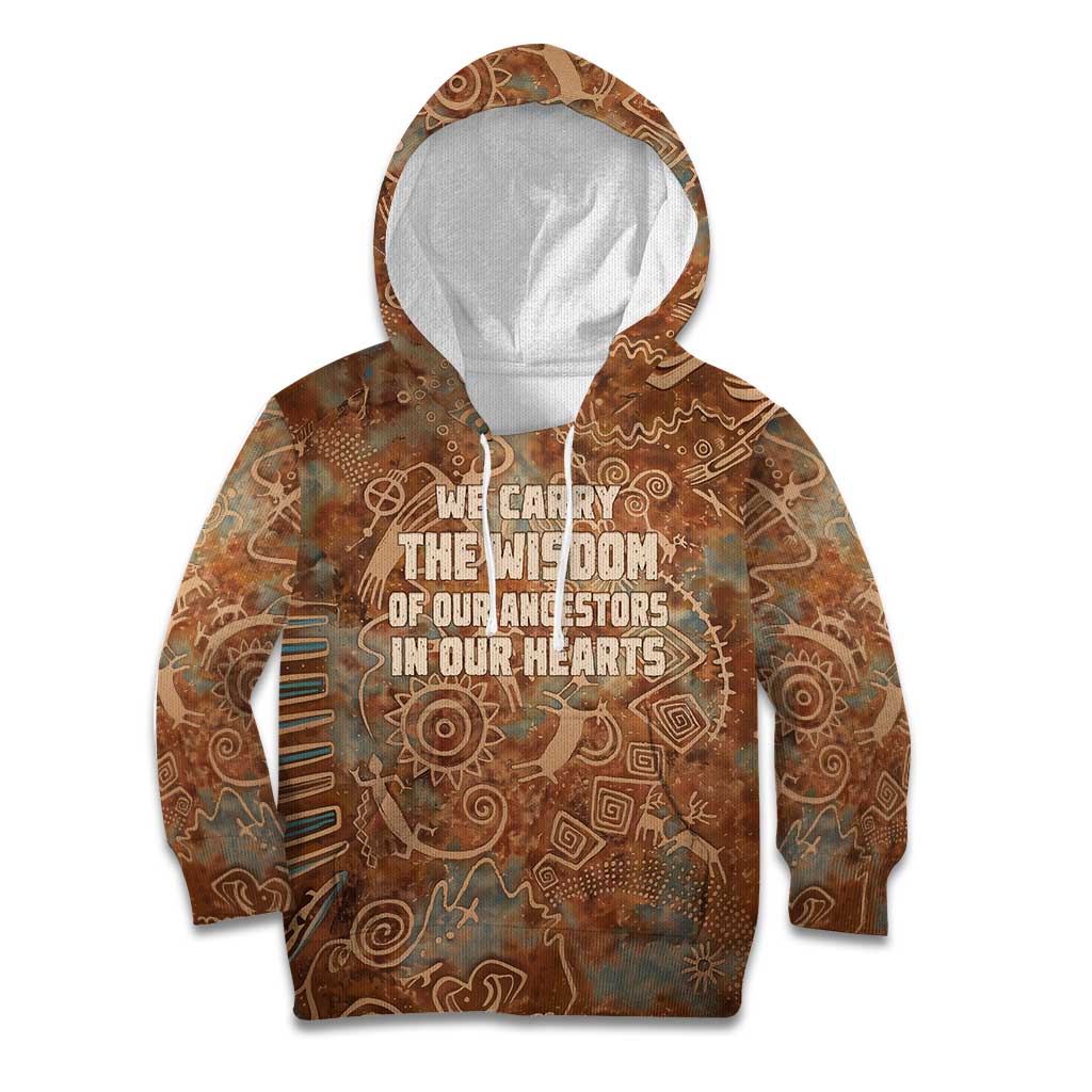 We Carry The Wisdom Kid Hoodie African Ancient Symbols, Earthy Tones, and Ancestral Wisdom Quote - Wonder Print Shop