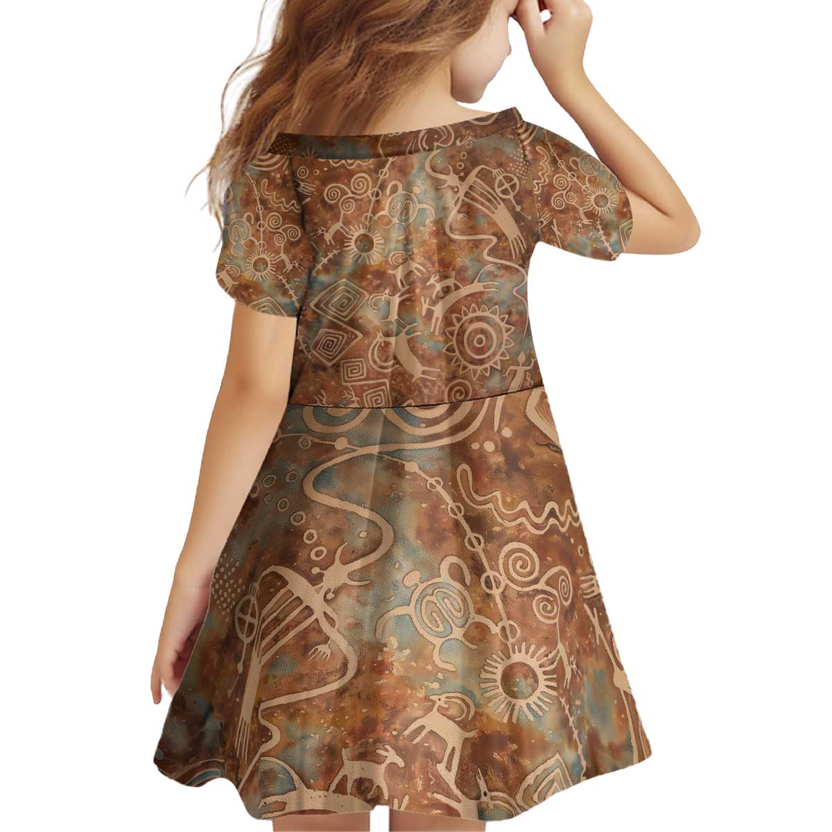 We Carry The Wisdom Kid Short Sleeve Dress African Ancient Symbols, Earthy Tones, and Ancestral Wisdom Quote - Wonder Print Shop