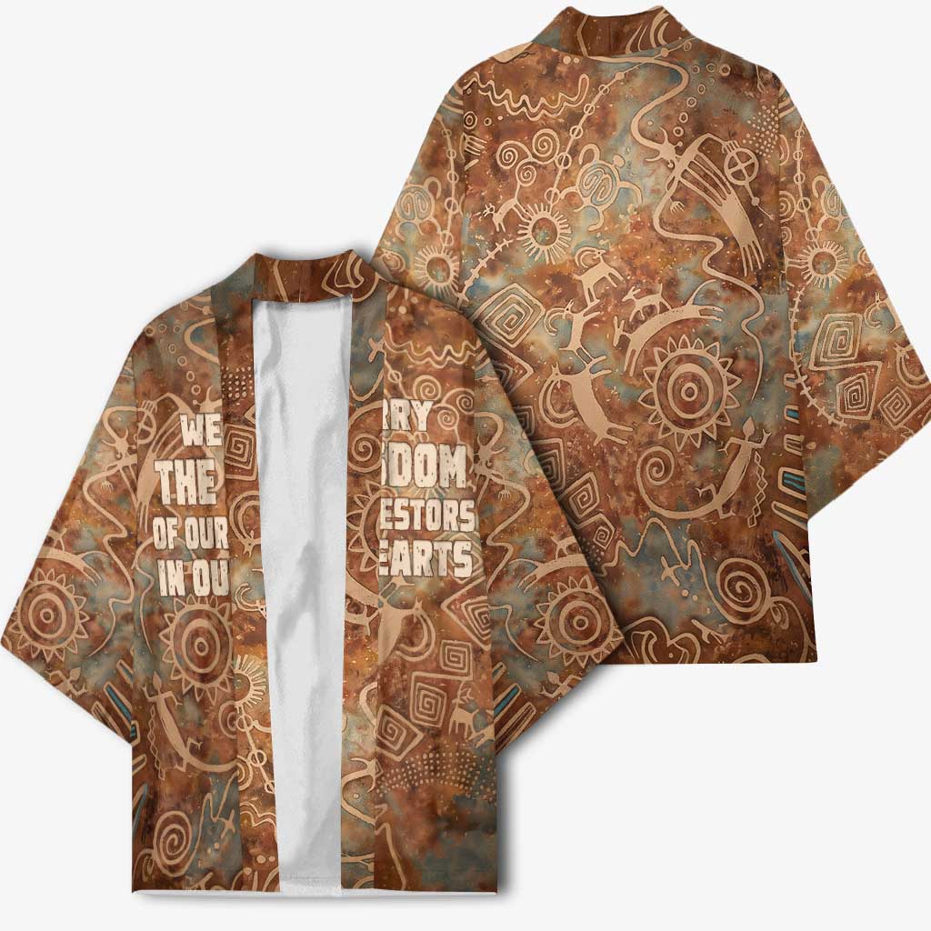 We Carry The Wisdom Kimono African Ancient Symbols, Earthy Tones, and Ancestral Wisdom Quote - Wonder Print Shop