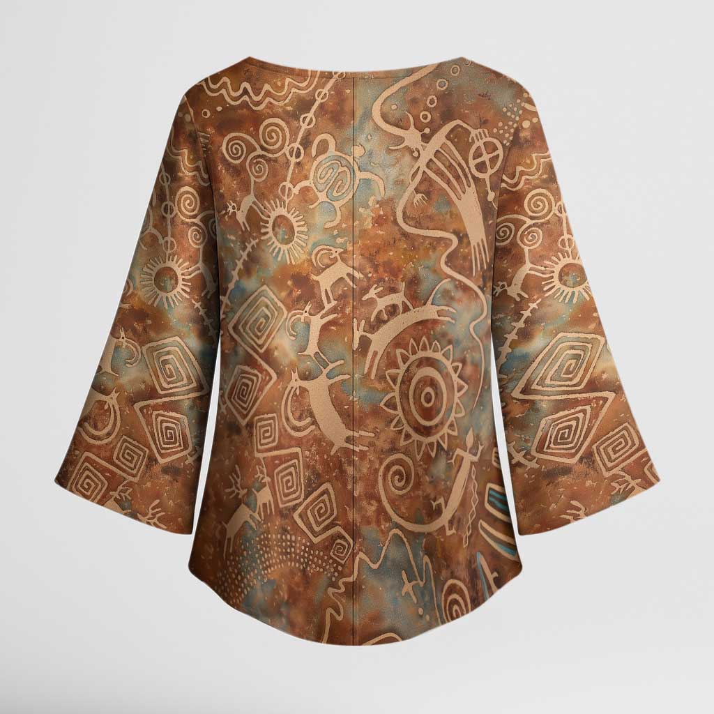 We Carry The Wisdom Kimono Sleeve Blouse African Ancient Symbols, Earthy Tones, and Ancestral Wisdom Quote - Wonder Print Shop