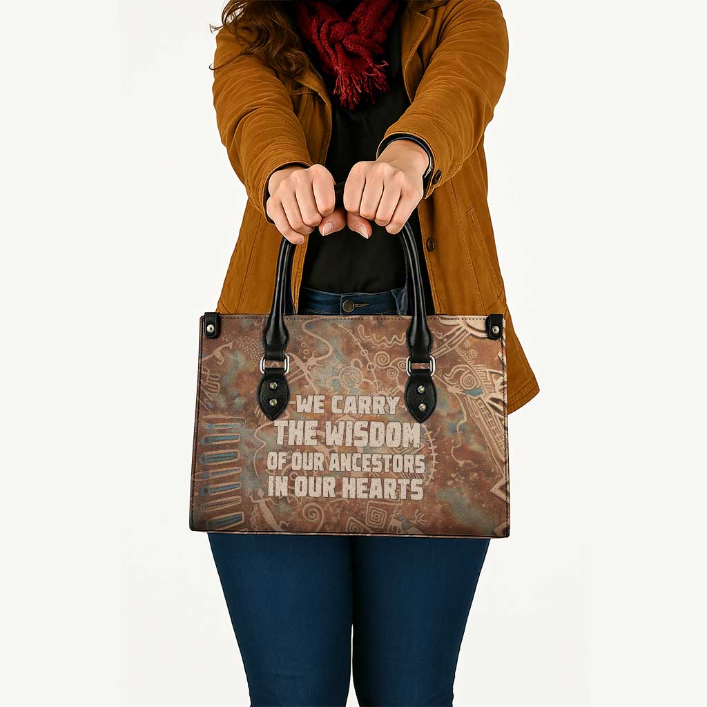 We Carry The Wisdom Leather Bag African Ancient Symbols, Earthy Tones, and Ancestral Wisdom Quote - Wonder Print Shop