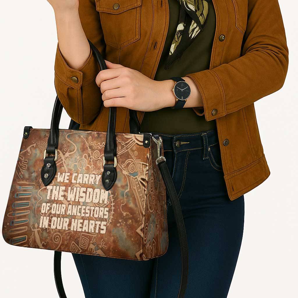 We Carry The Wisdom Leather Bag African Ancient Symbols, Earthy Tones, and Ancestral Wisdom Quote - Wonder Print Shop
