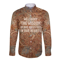 We Carry The Wisdom Long Sleeve Button Shirt African Ancient Symbols, Earthy Tones, and Ancestral Wisdom Quote - Wonder Print Shop