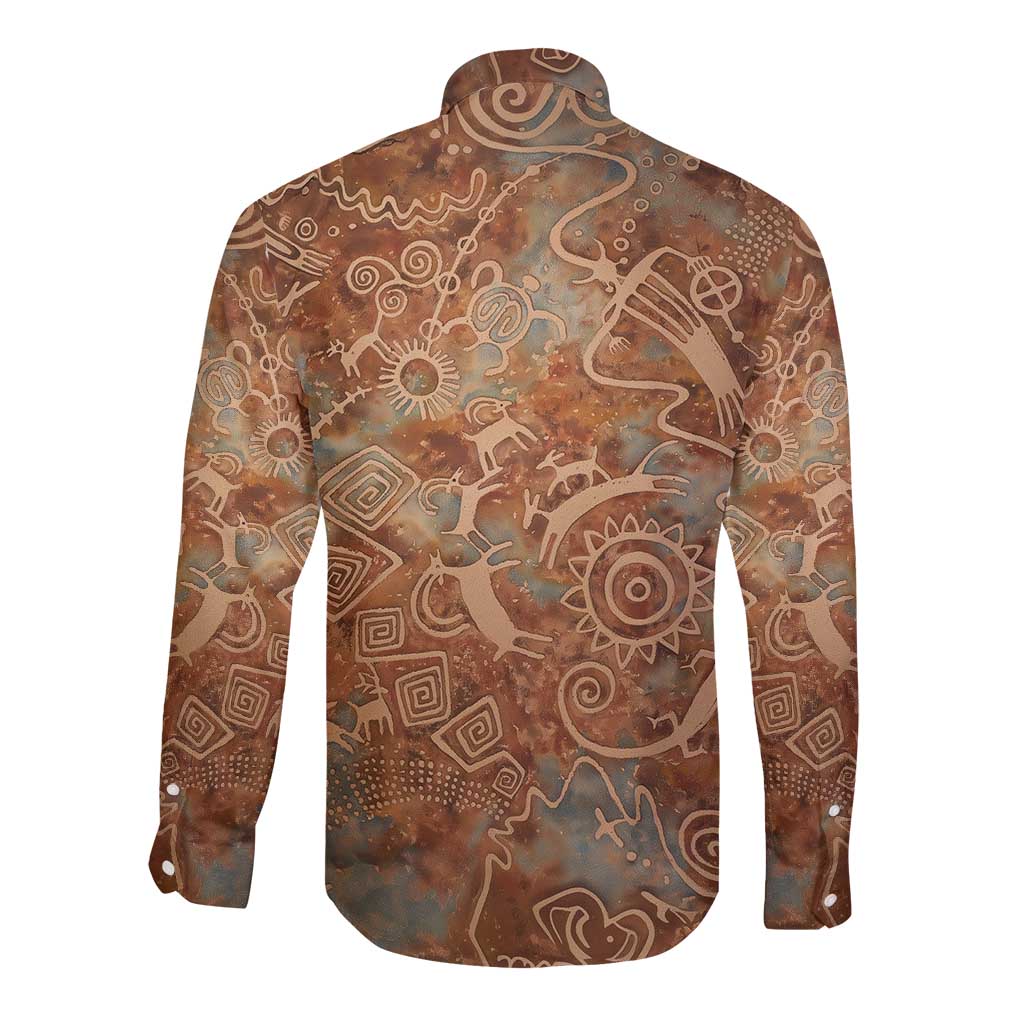We Carry The Wisdom Long Sleeve Button Shirt African Ancient Symbols, Earthy Tones, and Ancestral Wisdom Quote - Wonder Print Shop