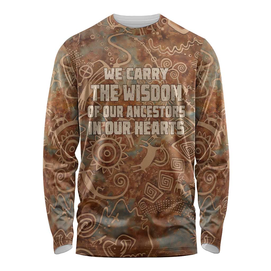 We Carry The Wisdom Long Sleeve Shirt African Ancient Symbols, Earthy Tones, and Ancestral Wisdom Quote - Wonder Print Shop