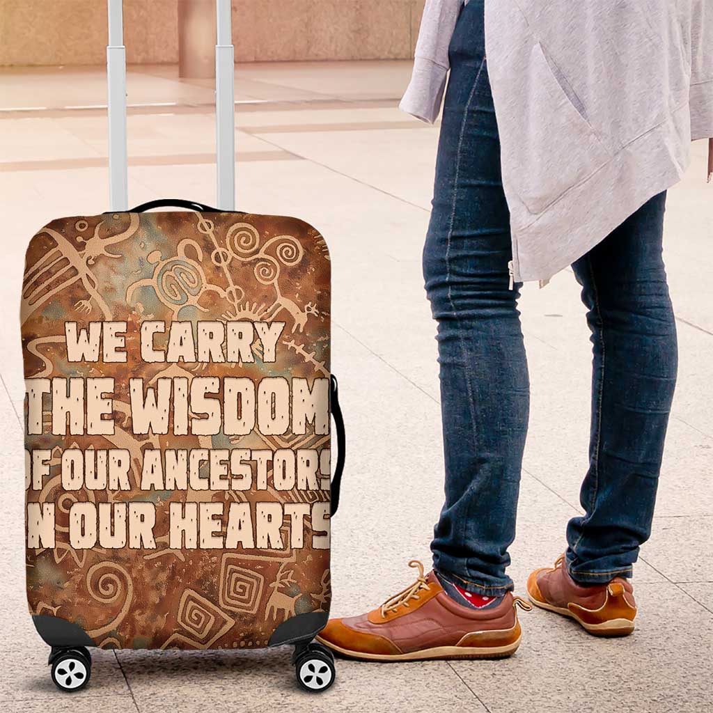 We Carry The Wisdom Luggage Cover African Ancient Symbols, Earthy Tones, and Ancestral Wisdom Quote - Wonder Print Shop