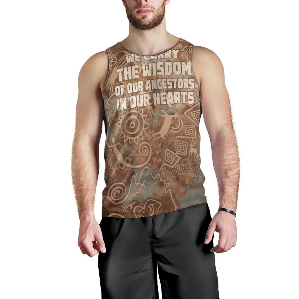 We Carry The Wisdom Men Tank Top African Ancient Symbols, Earthy Tones, and Ancestral Wisdom Quote - Wonder Print Shop