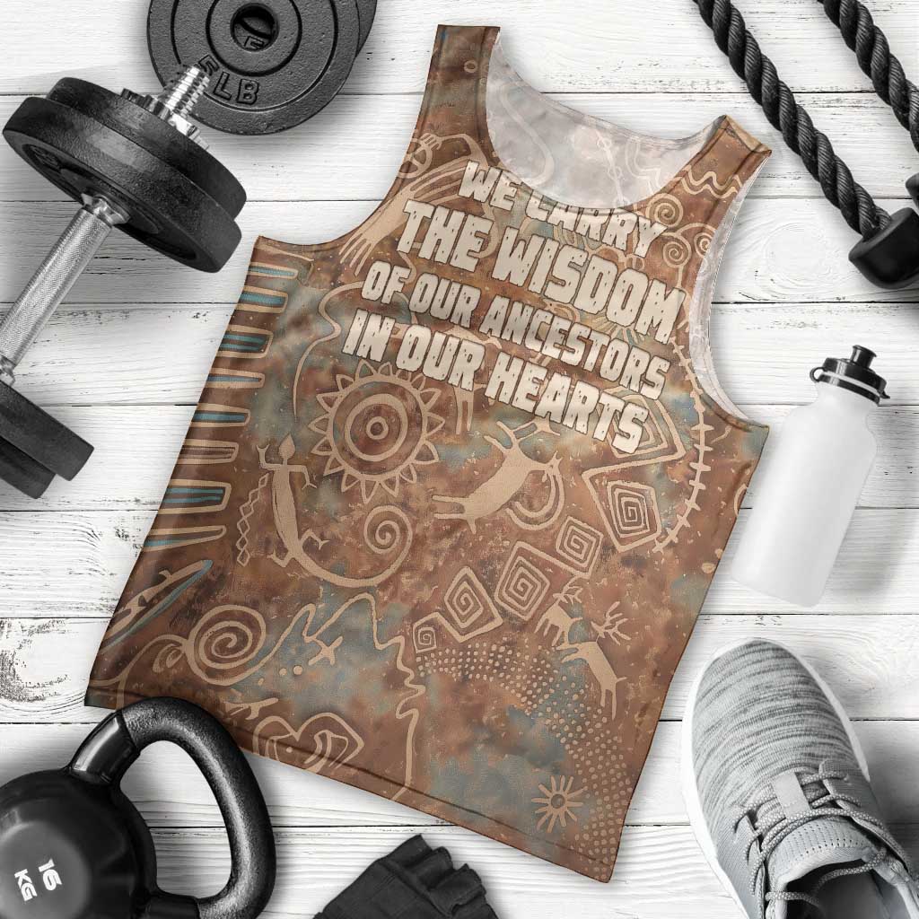 We Carry The Wisdom Men Tank Top African Ancient Symbols, Earthy Tones, and Ancestral Wisdom Quote - Wonder Print Shop