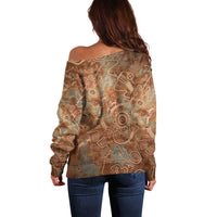 We Carry The Wisdom Off Shoulder Sweater African Ancient Symbols, Earthy Tones, and Ancestral Wisdom Quote - Wonder Print Shop