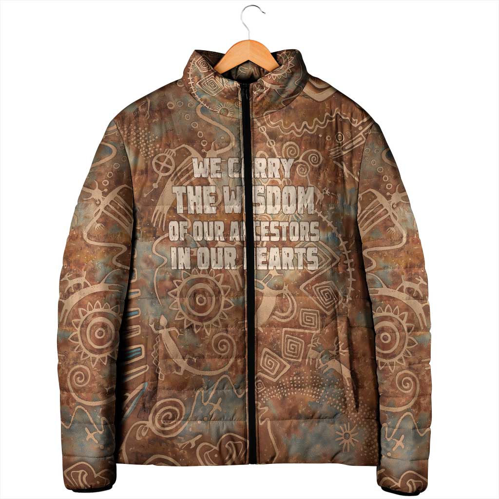 We Carry The Wisdom Padded Jacket African Ancient Symbols, Earthy Tones, and Ancestral Wisdom Quote - Wonder Print Shop