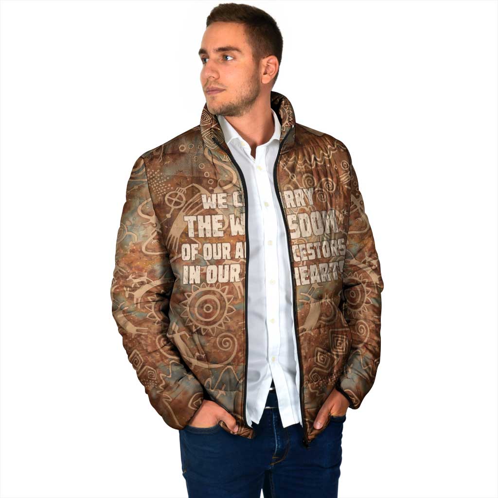 We Carry The Wisdom Padded Jacket African Ancient Symbols, Earthy Tones, and Ancestral Wisdom Quote - Wonder Print Shop