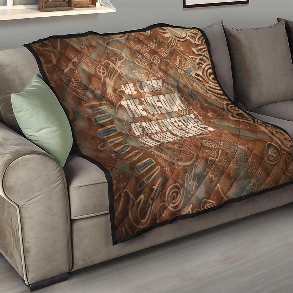 We Carry The Wisdom Quilt African Ancient Symbols, Earthy Tones, and Ancestral Wisdom Quote - Wonder Print Shop