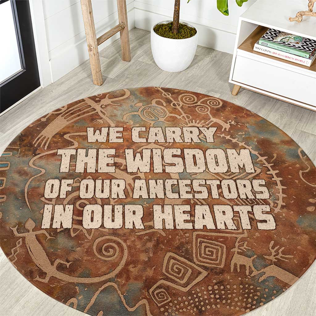 We Carry The Wisdom Round Carpet African Ancient Symbols, Earthy Tones, and Ancestral Wisdom Quote - Wonder Print Shop