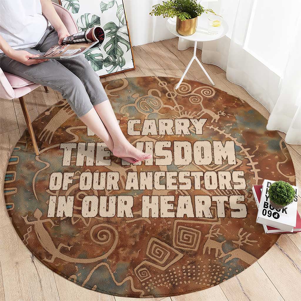 We Carry The Wisdom Round Carpet African Ancient Symbols, Earthy Tones, and Ancestral Wisdom Quote - Wonder Print Shop