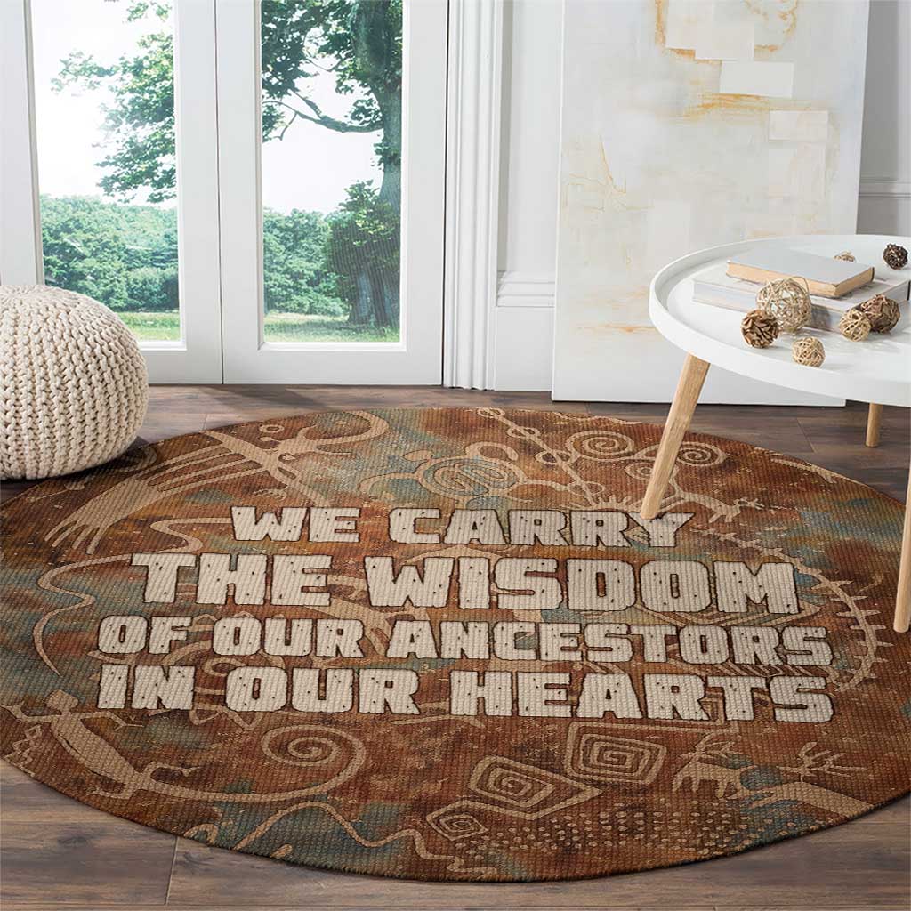 We Carry The Wisdom Round Carpet African Ancient Symbols, Earthy Tones, and Ancestral Wisdom Quote - Wonder Print Shop