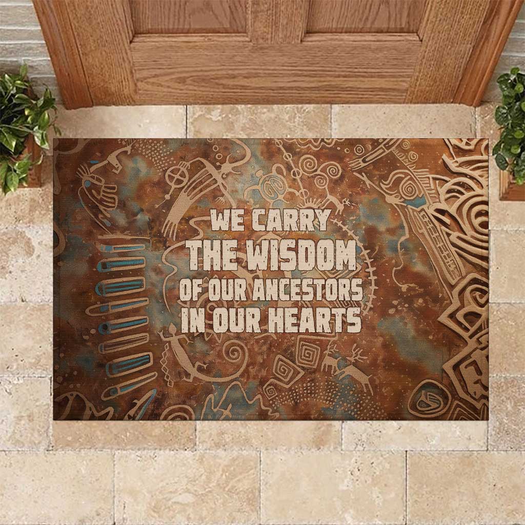 We Carry The Wisdom Rubber Doormat African Ancient Symbols, Earthy Tones, and Ancestral Wisdom Quote - Wonder Print Shop