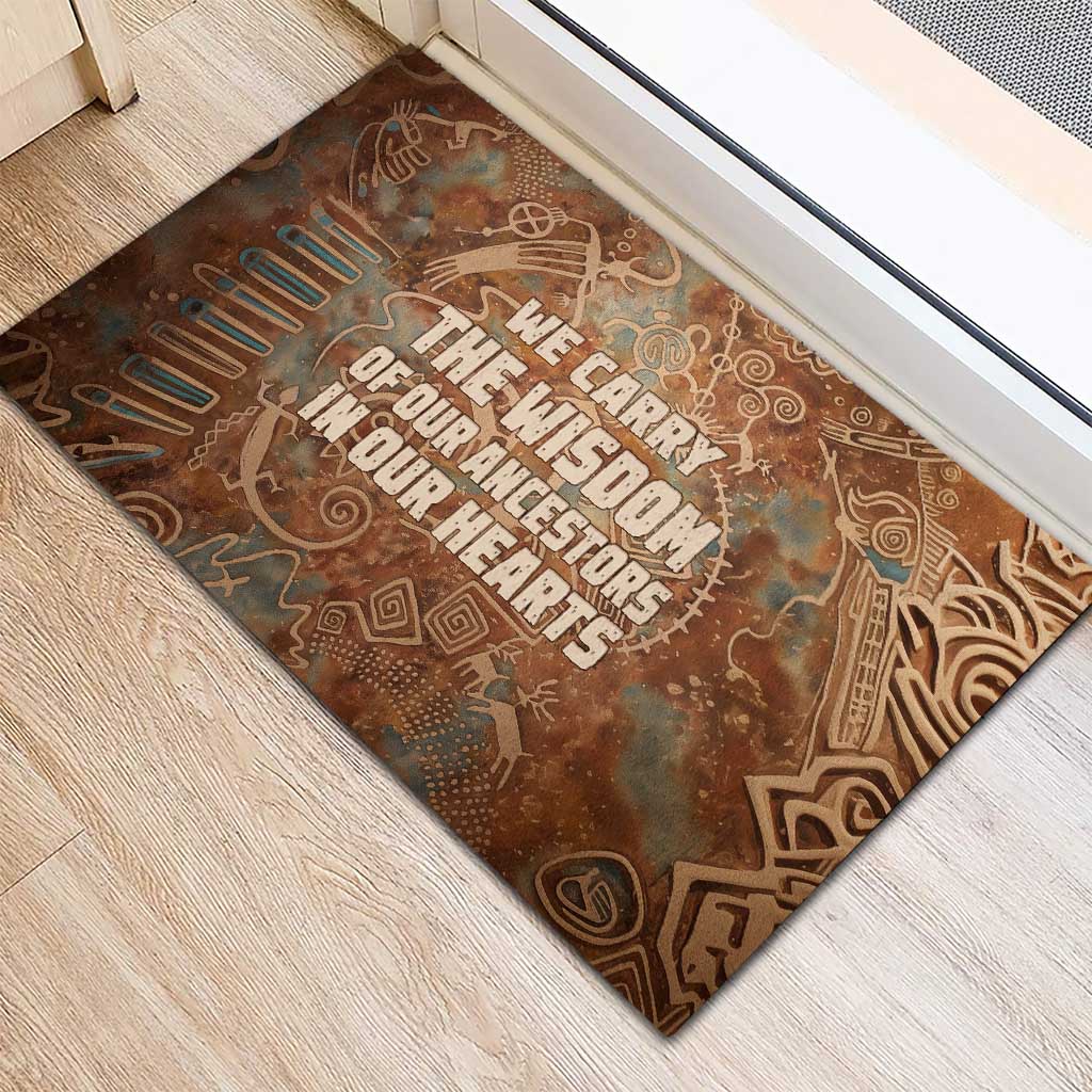 We Carry The Wisdom Rubber Doormat African Ancient Symbols, Earthy Tones, and Ancestral Wisdom Quote - Wonder Print Shop