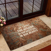 We Carry The Wisdom Rubber Doormat African Ancient Symbols, Earthy Tones, and Ancestral Wisdom Quote - Wonder Print Shop