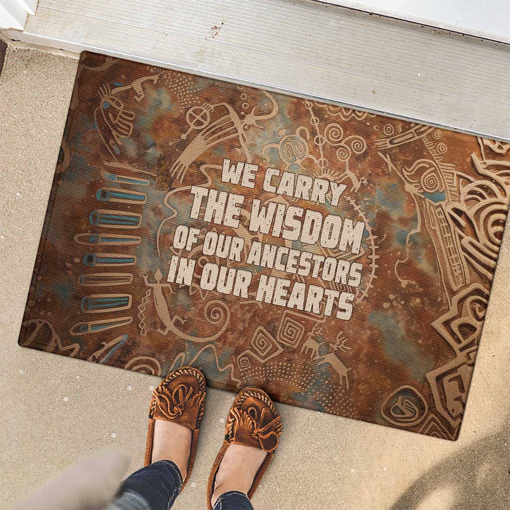 We Carry The Wisdom Rubber Doormat African Ancient Symbols, Earthy Tones, and Ancestral Wisdom Quote - Wonder Print Shop