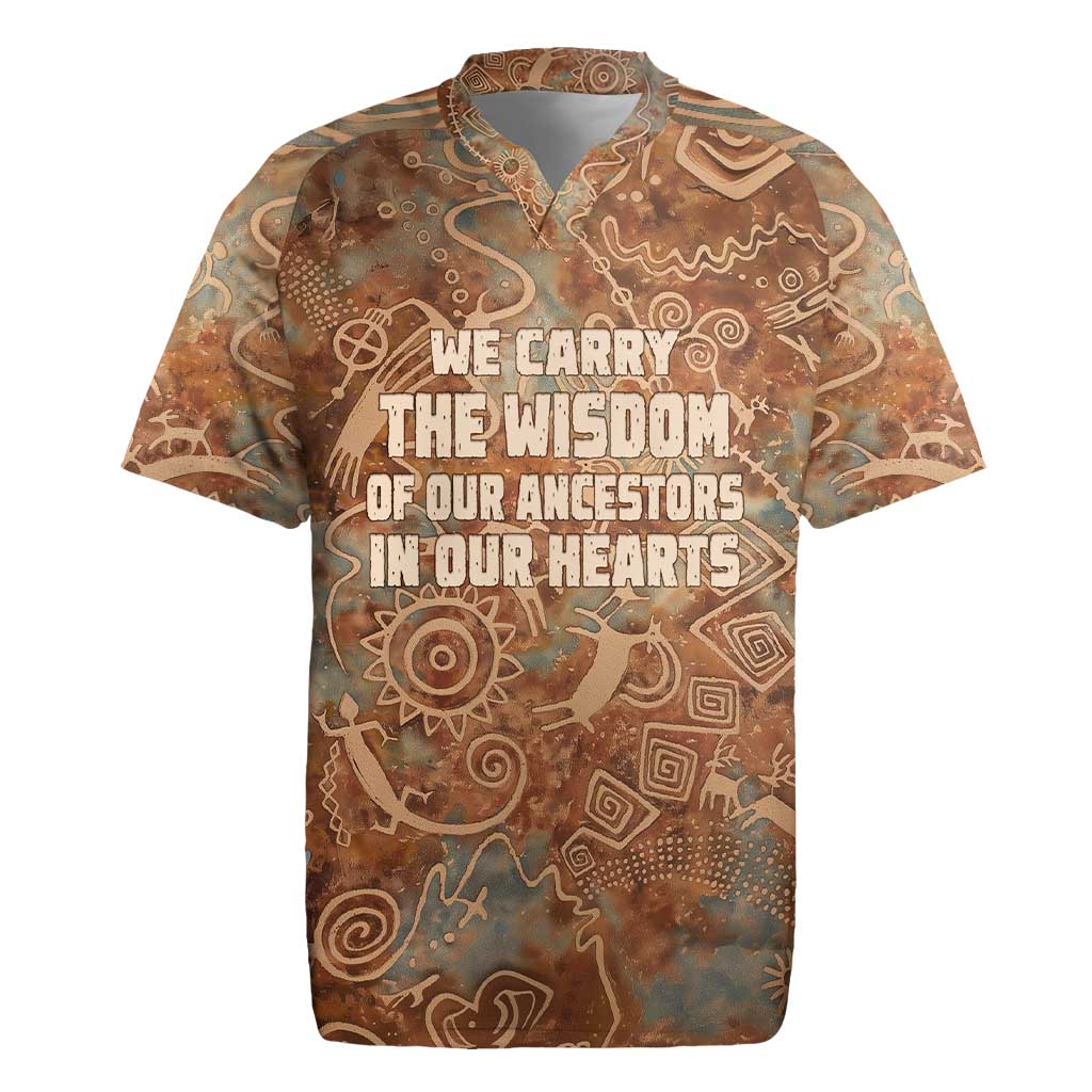 We Carry The Wisdom Rugby Jersey African Ancient Symbols, Earthy Tones, and Ancestral Wisdom Quote - Wonder Print Shop