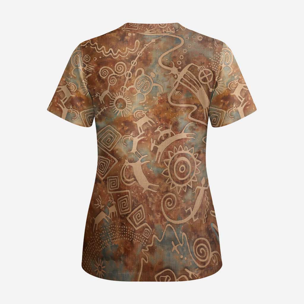 We Carry The Wisdom Scrub Top African Ancient Symbols, Earthy Tones, and Ancestral Wisdom Quote - Wonder Print Shop