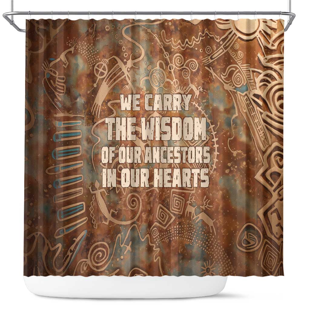 We Carry The Wisdom Shower Curtain African Ancient Symbols, Earthy Tones, and Ancestral Wisdom Quote - Wonder Print Shop
