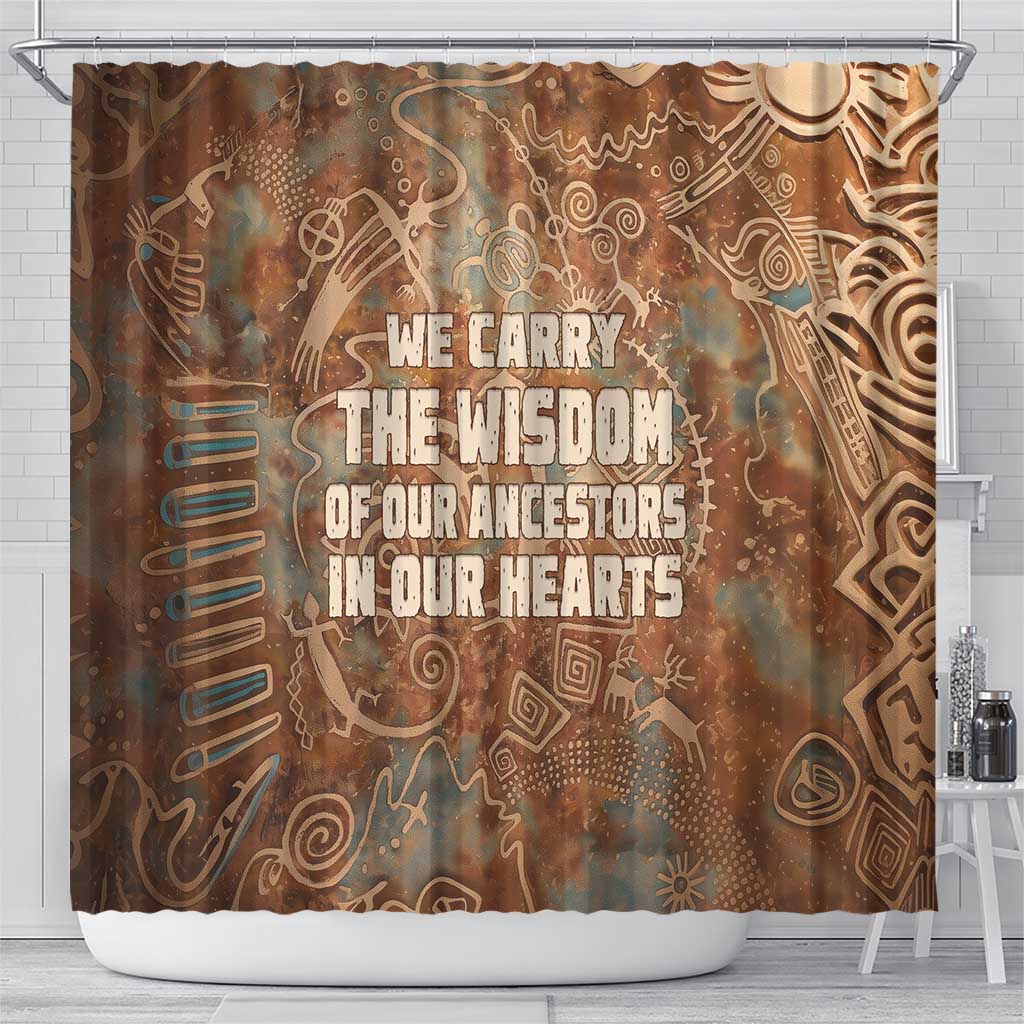 We Carry The Wisdom Shower Curtain African Ancient Symbols, Earthy Tones, and Ancestral Wisdom Quote - Wonder Print Shop
