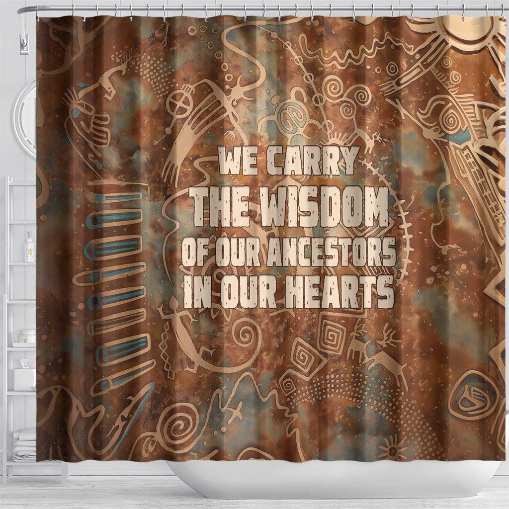 We Carry The Wisdom Shower Curtain African Ancient Symbols, Earthy Tones, and Ancestral Wisdom Quote - Wonder Print Shop