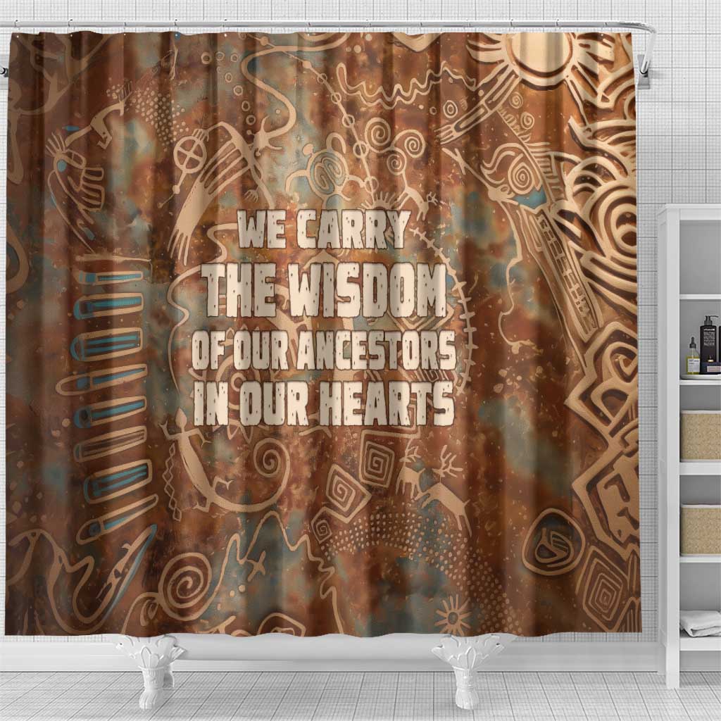 We Carry The Wisdom Shower Curtain African Ancient Symbols, Earthy Tones, and Ancestral Wisdom Quote - Wonder Print Shop