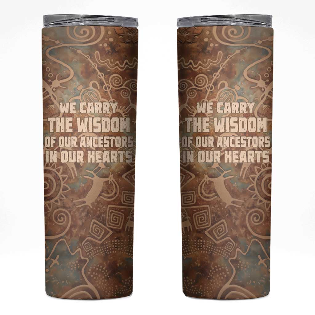 We Carry The Wisdom Skinny Tumbler African Ancient Symbols, Earthy Tones, and Ancestral Wisdom Quote - Wonder Print Shop